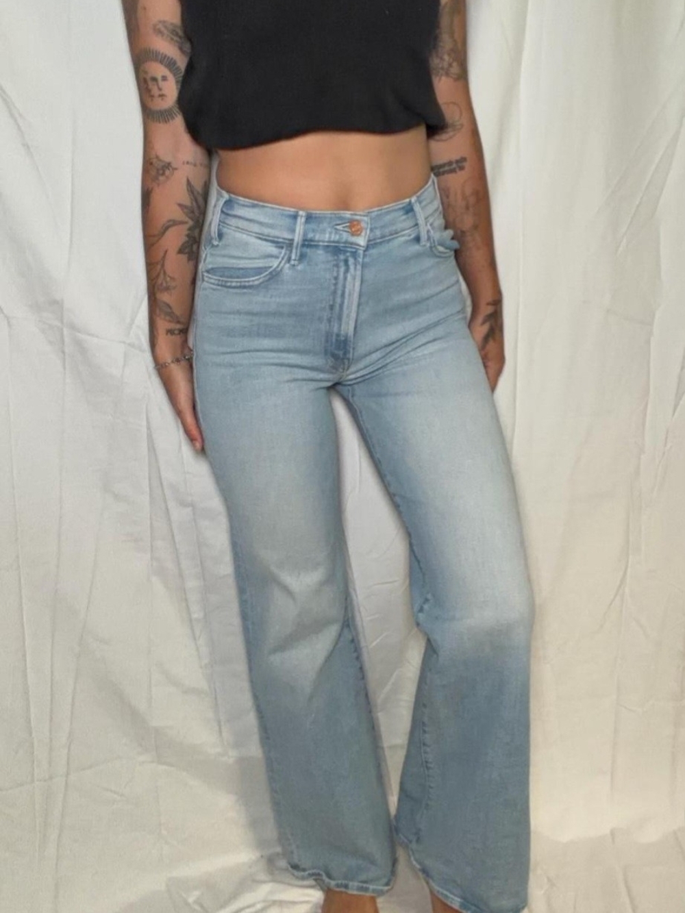 MOTHER The Hustler Roller Sneak Light Blue High-Rise Wide Leg Jeans